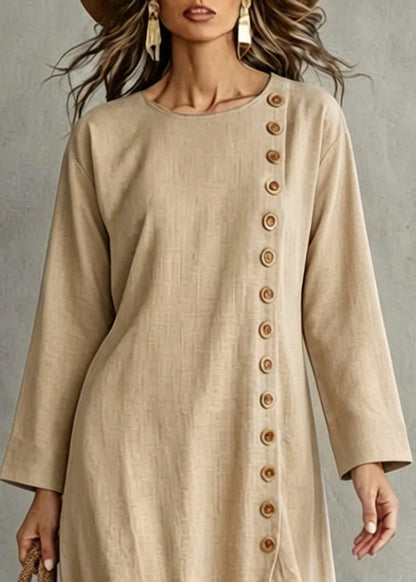 Italian Beige Asymmetrical Single Breasted Cotton Two Pieces Set Fall