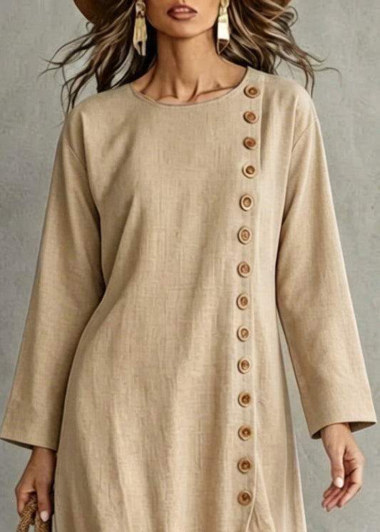 Italian Beige Asymmetrical Single Breasted Cotton Two Pieces Set Fall