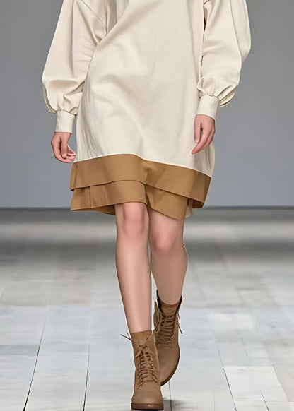 Italian Beige Patchwork Party Mid Dress Fall