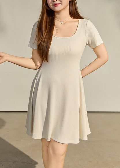 Italian Beige Silm Fit Cotton Mini Dress Summer