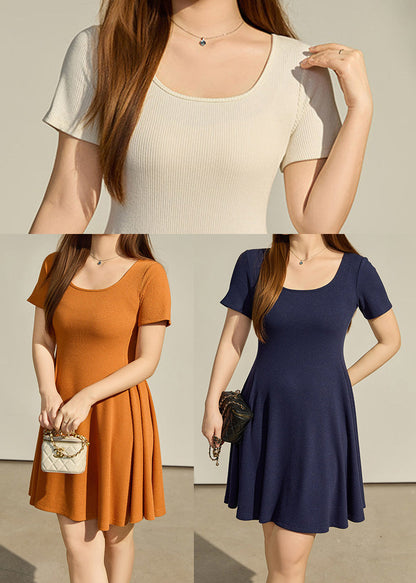 Italian Beige Silm Fit Cotton Mini Dress Summer