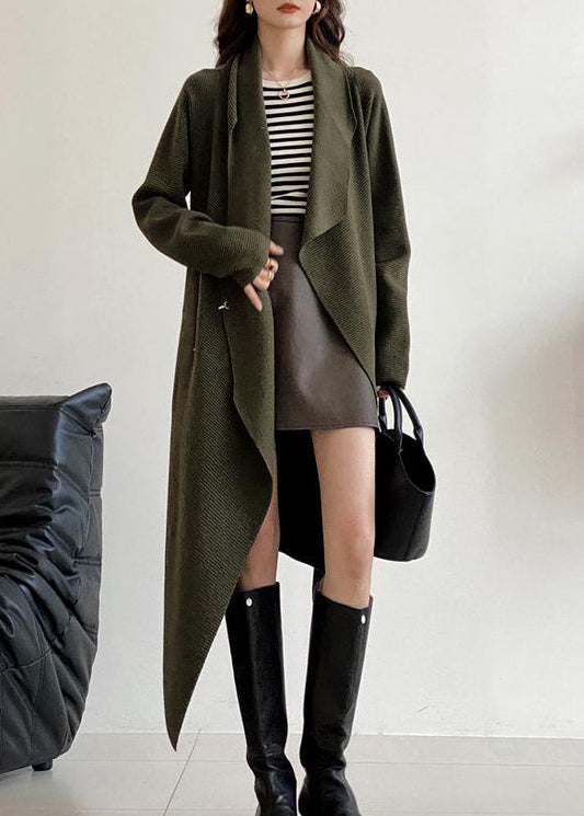 Italian Black Asymmetrical Cozy Knit Long Cardigans Spring