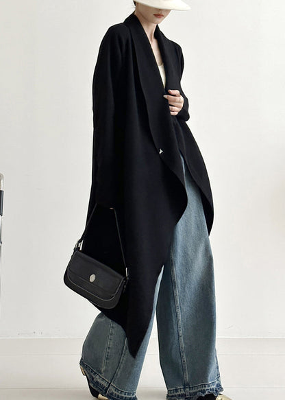 Italian Black Asymmetrical Cozy Knit Long Cardigans Spring