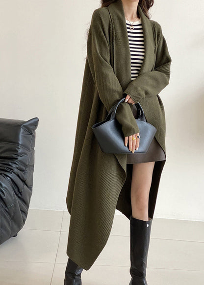 Italian Black Asymmetrical Cozy Knit Long Cardigans Spring