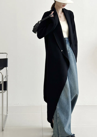 Italian Black Asymmetrical Cozy Knit Long Cardigans Spring