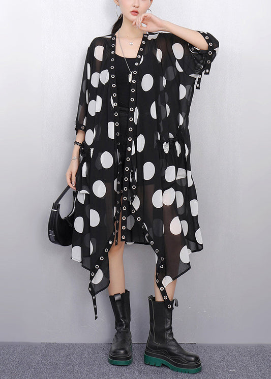 Italian Black Asymmetrical Print Chiffon Loose Cardigan Summer