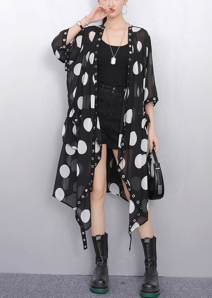 Italian Black Asymmetrical Print Chiffon Loose Cardigan Summer
