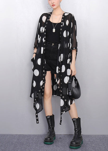 Italian Black Asymmetrical Print Chiffon Loose Cardigan Summer