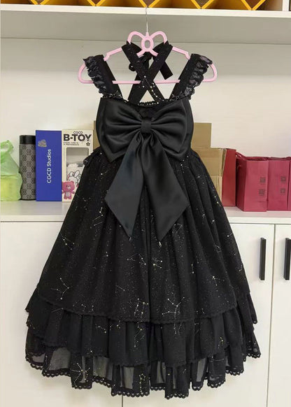 Italian Black Bow Lace Mid Dress Sleeveless