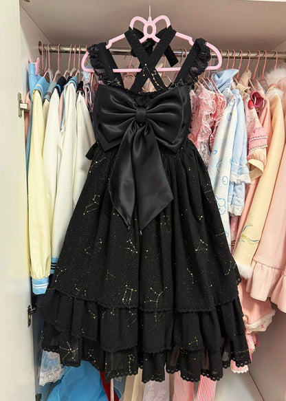 Italian Black Bow Lace Mid Dress Sleeveless