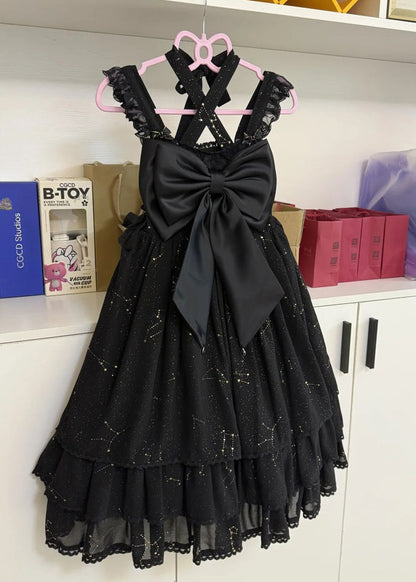 Italian Black Bow Lace Mid Dress Sleeveless