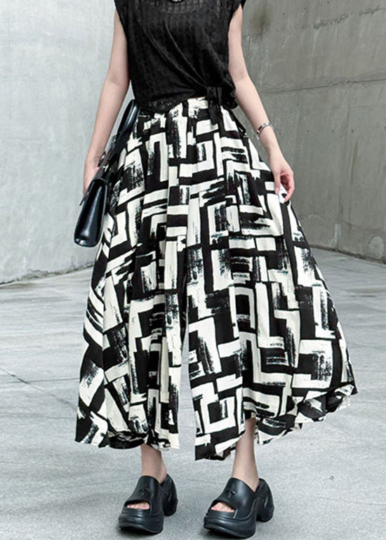 Italian Black High Waist Print Cotton Pants Skirt Summer