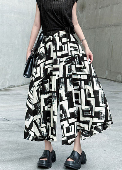 Italian Black High Waist Print Cotton Pants Skirt Summer
