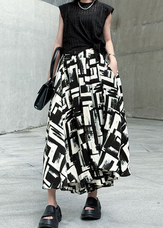 Italian Black High Waist Print Cotton Pants Skirt Summer