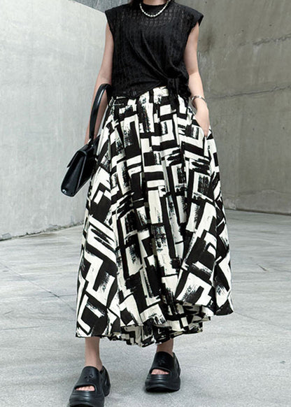 Italian Black High Waist Print Cotton Pants Skirt Summer