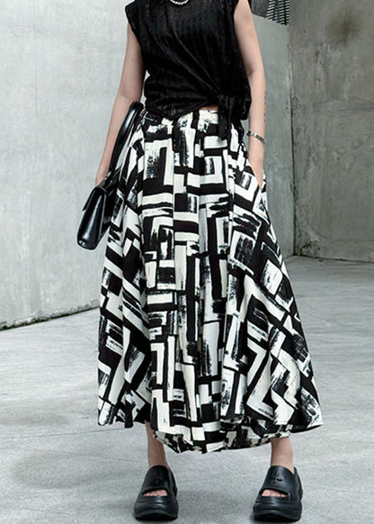 Italian Black High Waist Print Cotton Pants Skirt Summer