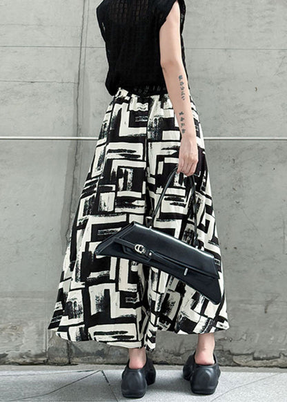 Italian Black High Waist Print Cotton Pants Skirt Summer