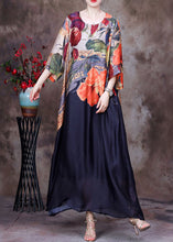 Load image into Gallery viewer, Italian Black O Neck Print Pockets Silk Long Dress Summer
