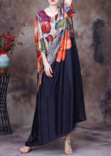 Load image into Gallery viewer, Italian Black O Neck Print Pockets Silk Long Dress Summer