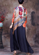 Load image into Gallery viewer, Italian Black O Neck Print Pockets Silk Long Dress Summer