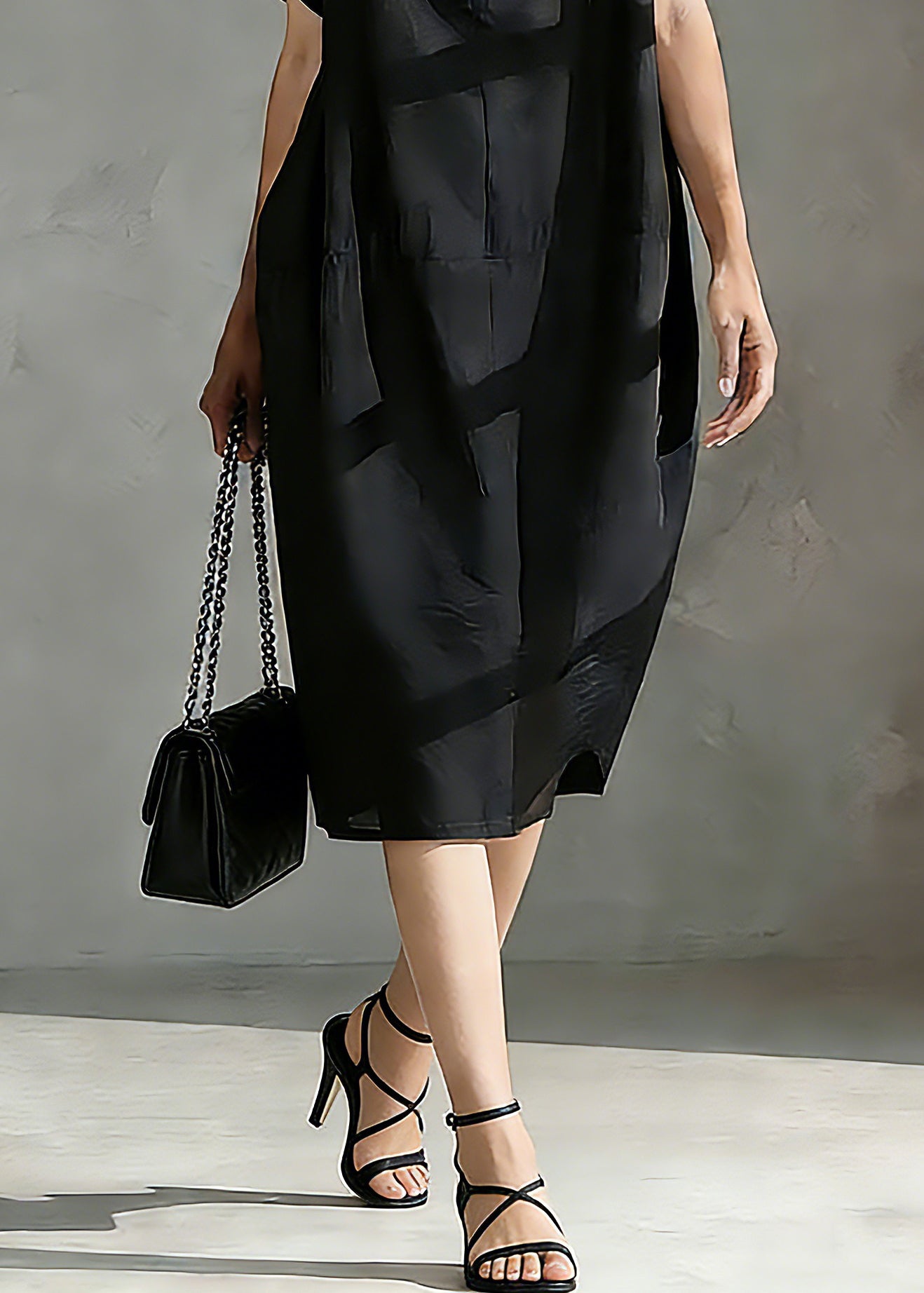 Italian Black Peter Pan Collar Patchwork Vacation Long Dresses Short Sleeve