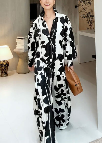 Italian Black Peter Pan Collar Print Shirts Dresses Fall