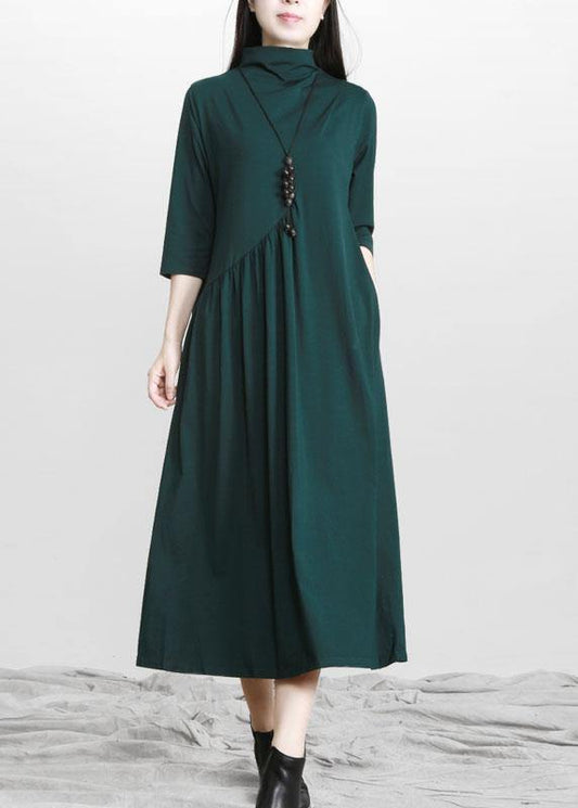 Italian Black Pockets Cotton Bracelet sleeved Fall Holiday Dress - SooLinen