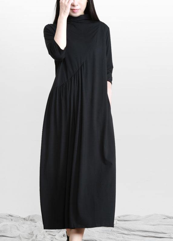 Italian Black Pockets Cotton Bracelet sleeved Fall Holiday Dress - SooLinen