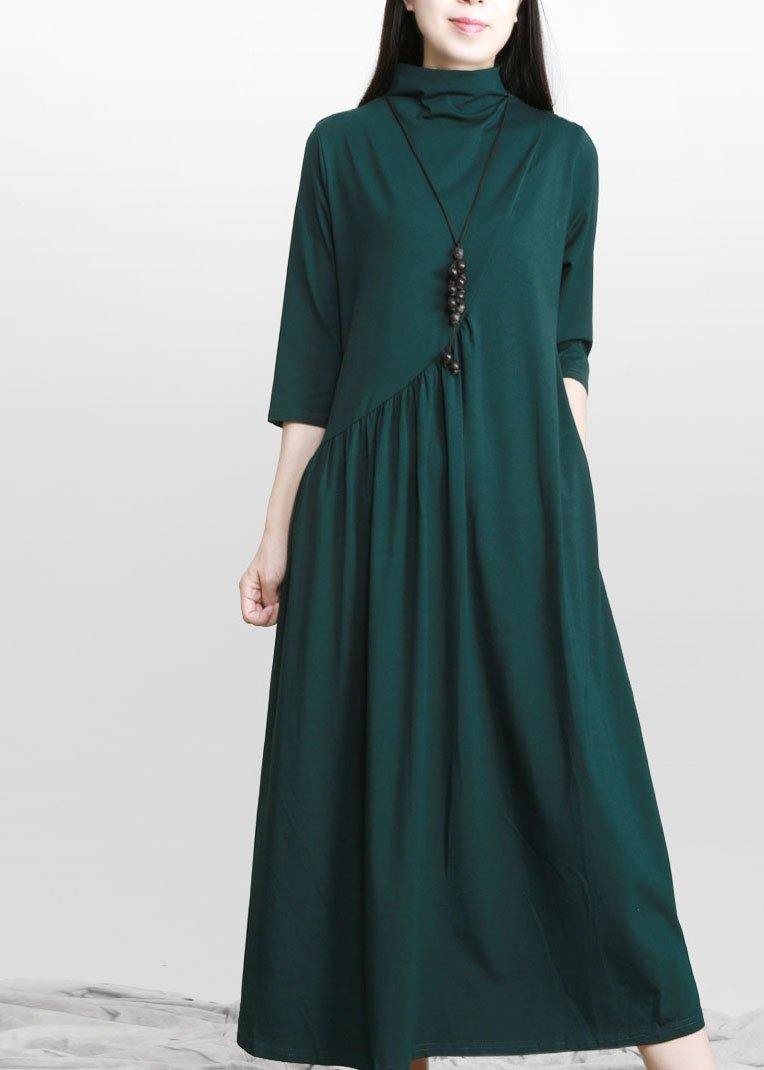 Italian Black Pockets Cotton Bracelet sleeved Fall Holiday Dress - SooLinen