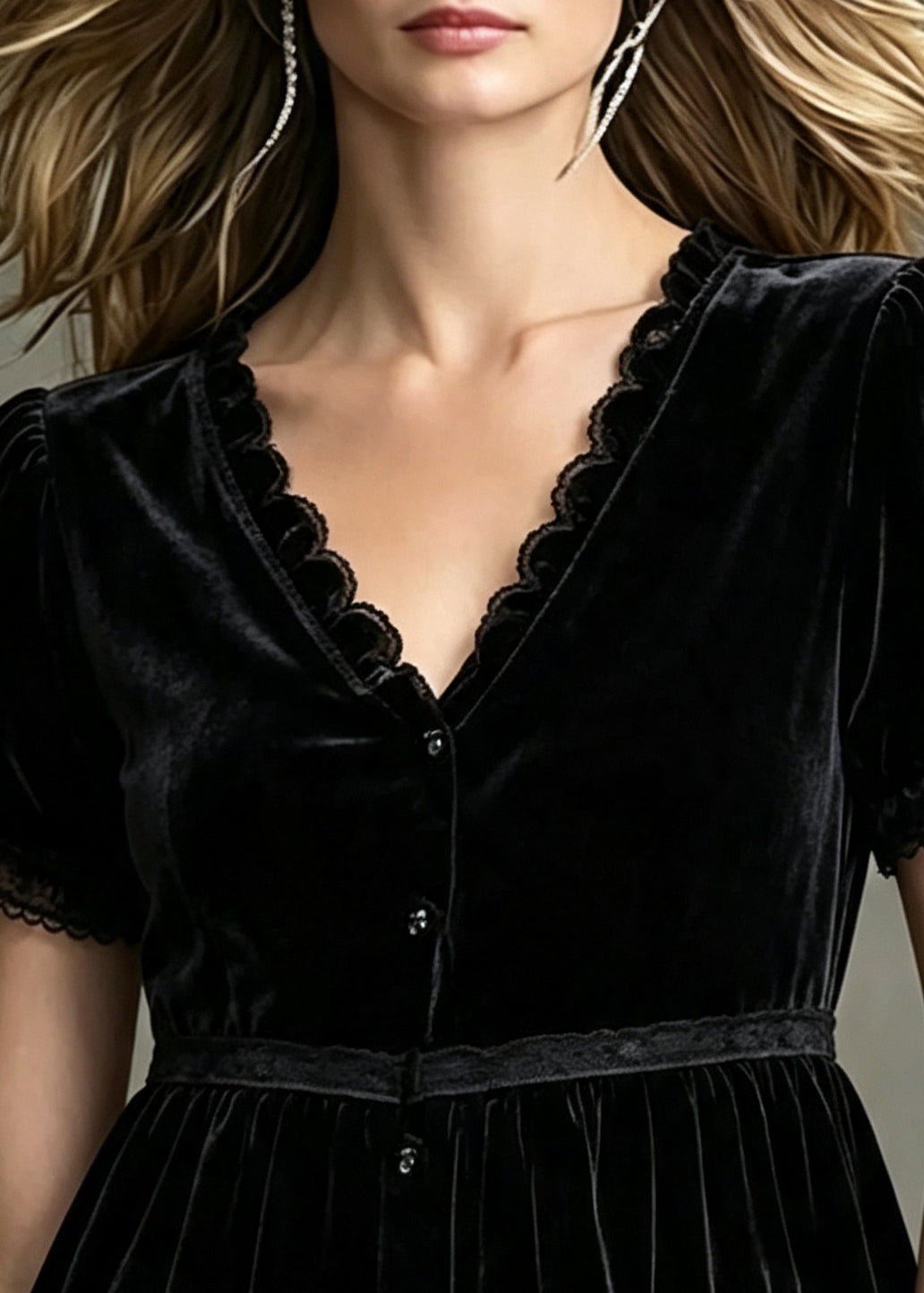 Italian Black Ruffled Patchwork Silk Velour Top Summer