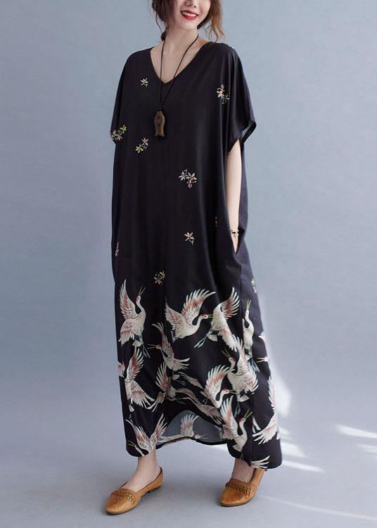 Italian Green lotus V Neck Pockets Print Summer Holiday Dress Short Sleeve