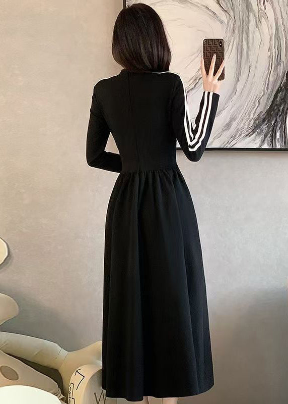 Italian Black Wrinkled Patchwork False Two Pieces Cotton Dress Spring