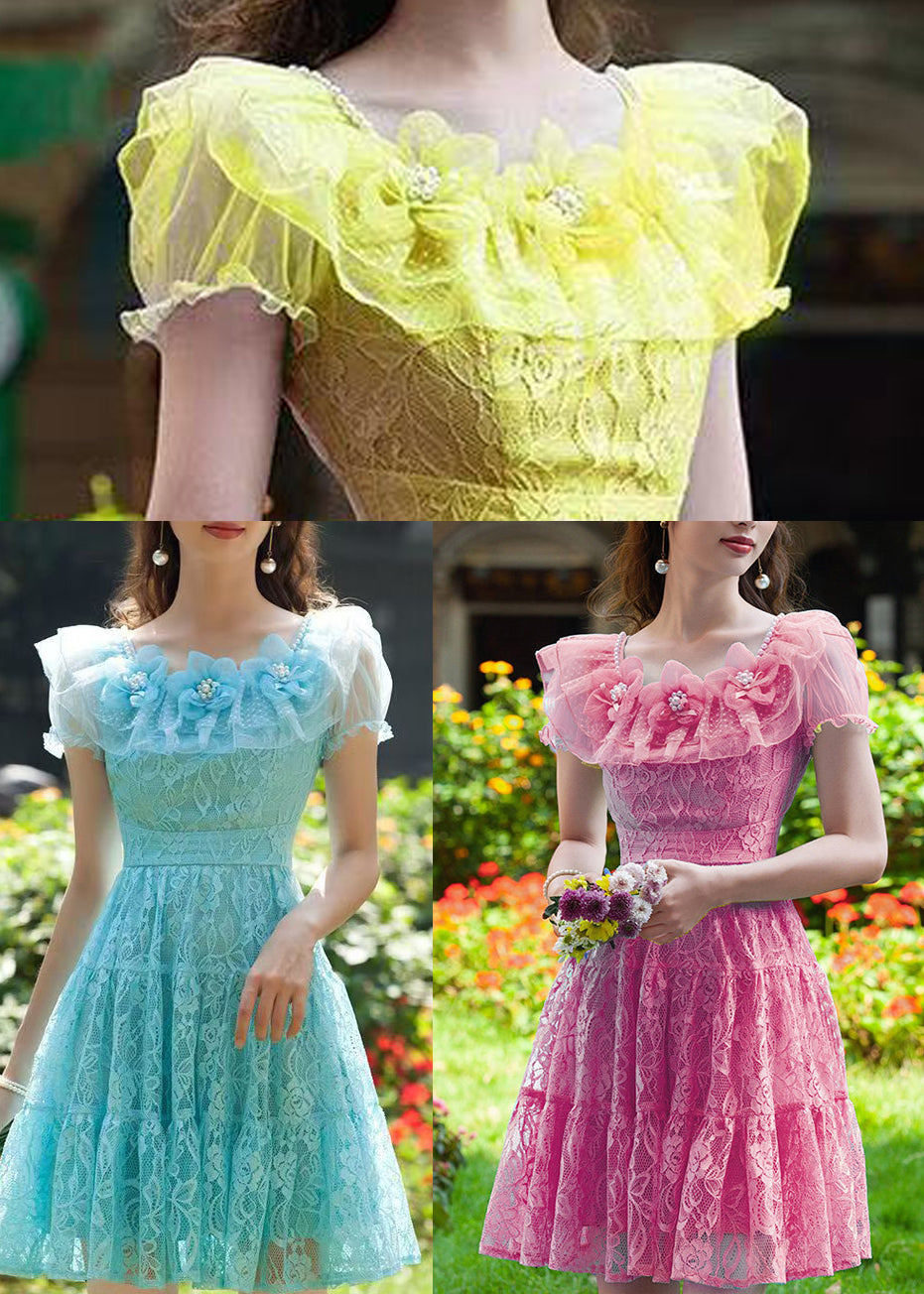 Italian Blue Floral Lace Tea Dress Summer