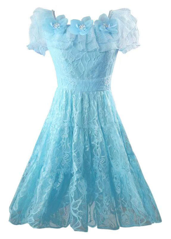 Italian Blue Floral Lace Tea Dress Summer