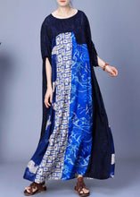 Load image into Gallery viewer, Italian Blue O Neck Print Patchwork Silk Long Dresses Summer