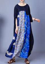 Load image into Gallery viewer, Italian Blue O Neck Print Patchwork Silk Long Dresses Summer