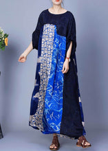 Load image into Gallery viewer, Italian Blue O Neck Print Patchwork Silk Long Dresses Summer