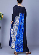 Load image into Gallery viewer, Italian Blue O Neck Print Patchwork Silk Long Dresses Summer