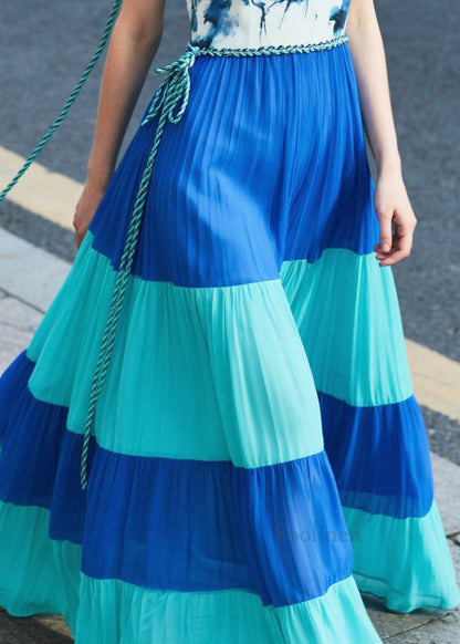 Italian Blue Print Patchwork Chiffon Dinner Dresses Summer