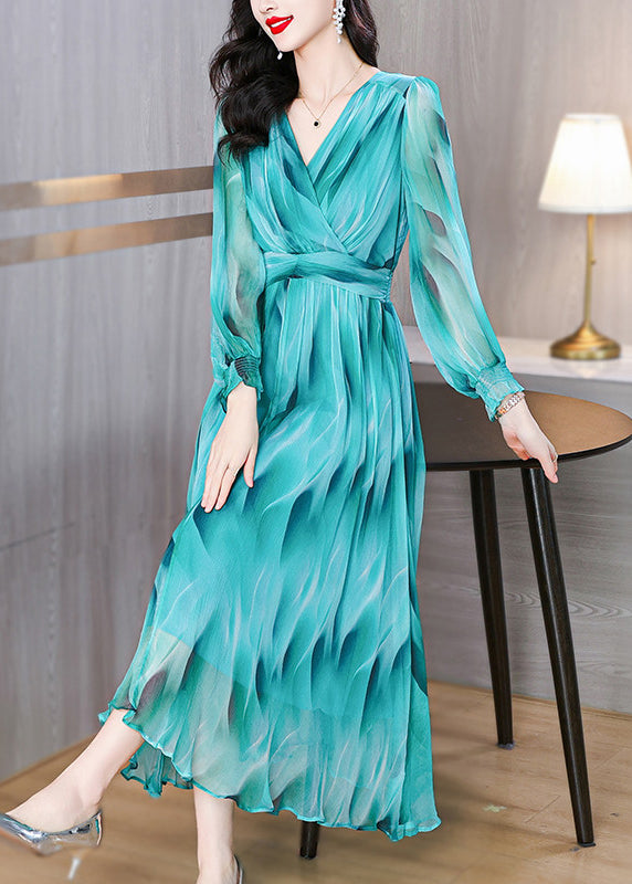 Italian Blue V Neck Flattering Robe Dresses Lanter Sleeve