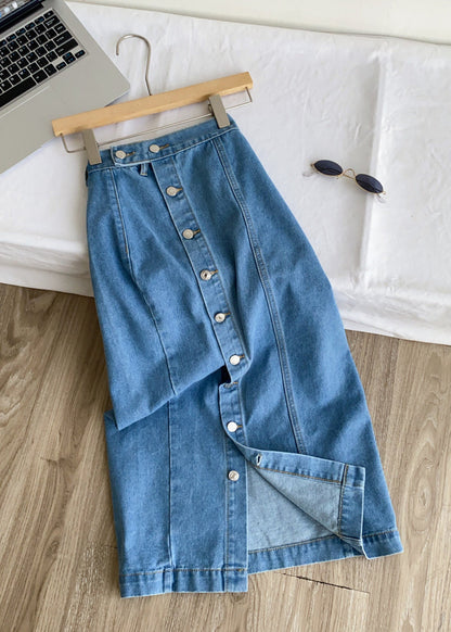 Italian Blue Wraped Button Down Denim Skirt Summer