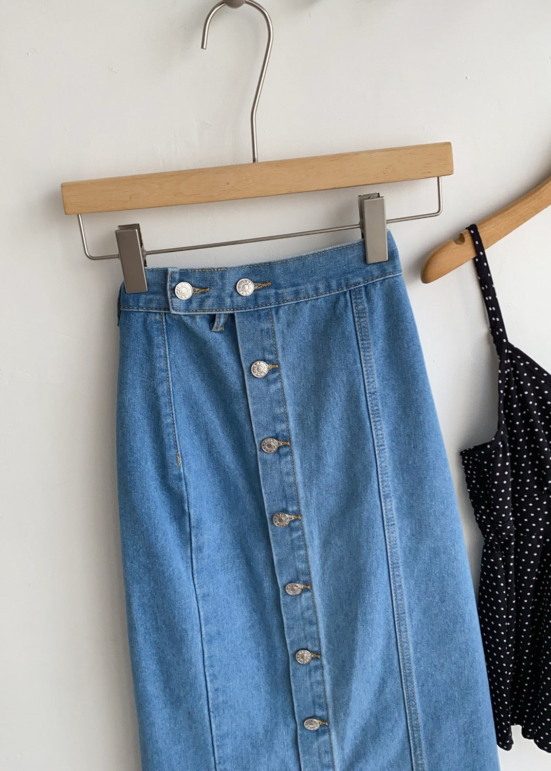 Italian Blue Wraped Button Down Denim Skirt Summer
