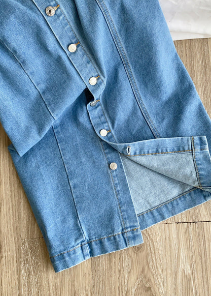 Italian Blue Wraped Button Down Denim Skirt Summer