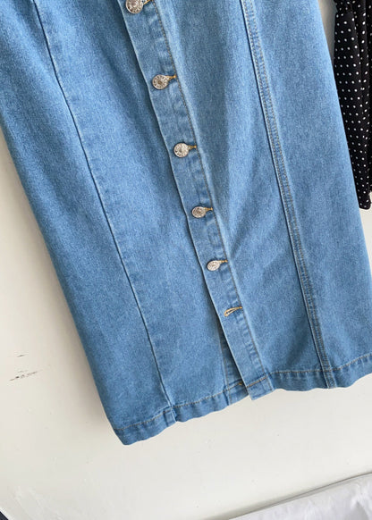 Italian Blue Wraped Button Down Denim Skirt Summer