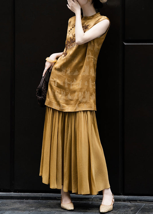 Italian Brown Embroidered Patchwork Silk Dresses Summer