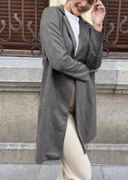 Italian Brown Notched Pockets Faux Suede Trench Fall