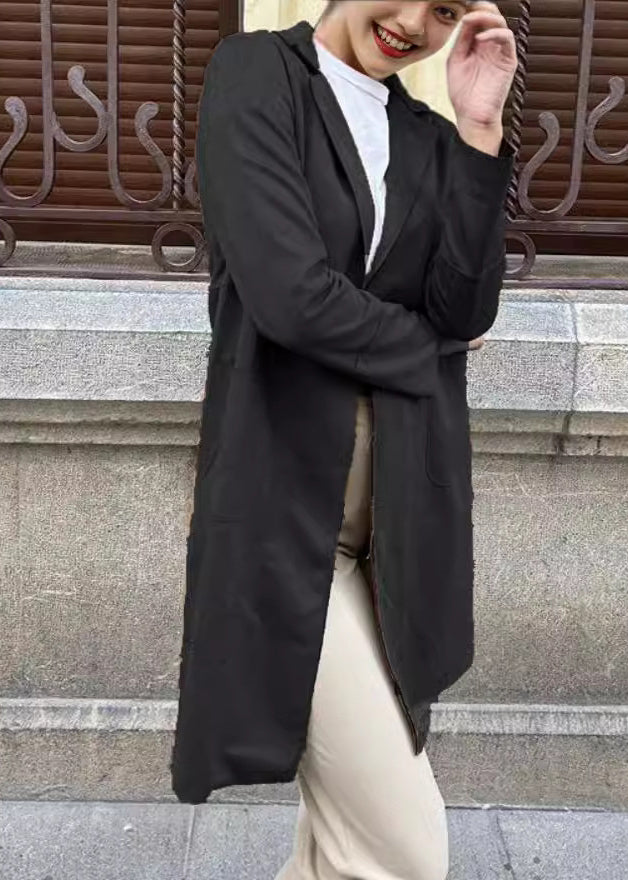 Italian Brown Notched Pockets Faux Suede Trench Fall