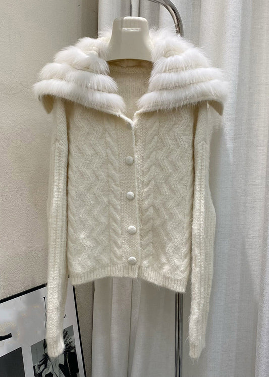 Italian Brown Sailor Collar Zippered Cotton Knit Cardigan Winter