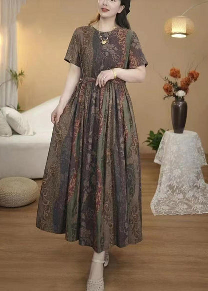 Italian Coffee Cinched Print Cotton Dress Summer