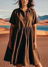 Load image into Gallery viewer, Italian Coffee Peter Pan Collar Wrinkled Linen Dresses Summer